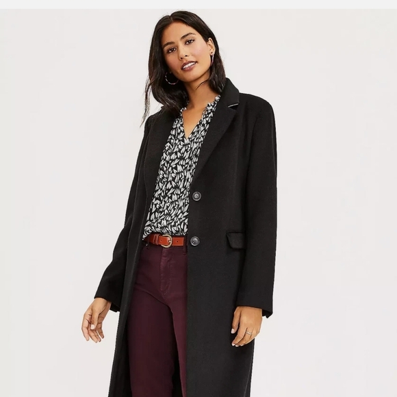 LOFT Elegant Dark Wool Coat sz Large - Picture 10 of 10